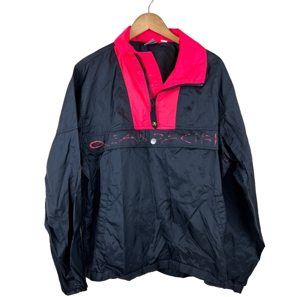 Ocean Pacific Black and Neon Pink Windbreaker Men’s